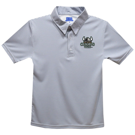 Cleveland State Vikings Embroidered Gray Stripes Short Sleeve Polo Box Shirt