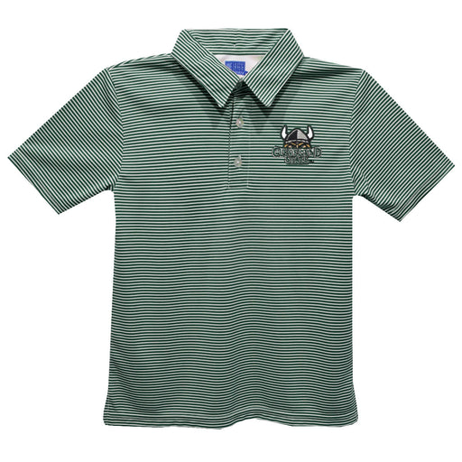 Cleveland State Vikings Embroidered Hunter Green Stripes Short Sleeve Polo Box Shirt