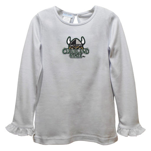 Cleveland State Vikings Embroidered White Knit Long Sleeve Girls Blouse