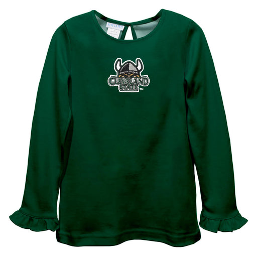 Cleveland State Vikings Embroidered Hunter Green Knit Long Sleeve Girls Blouse