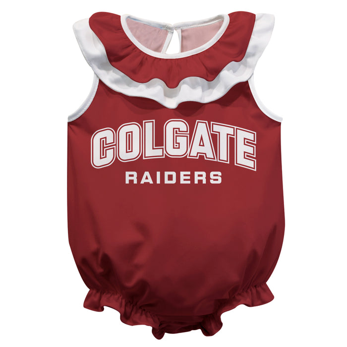 Colgate University Raiders Maroon Sleeveless Ruffle Onesie Logo Bodysuit by Vive La Fete