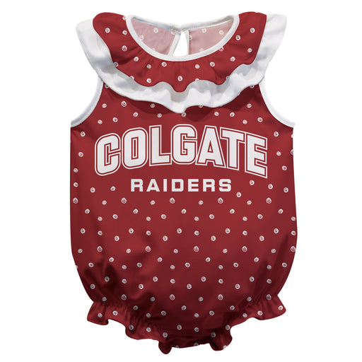 Colgate Raiders Swirls Maroon Sleeveless Ruffle Onesie Logo Bodysuit