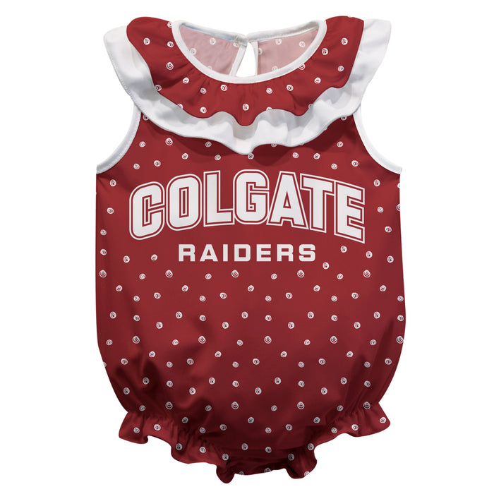 Colgate Raiders Swirls Maroon Sleeveless Ruffle Onesie Logo Bodysuit