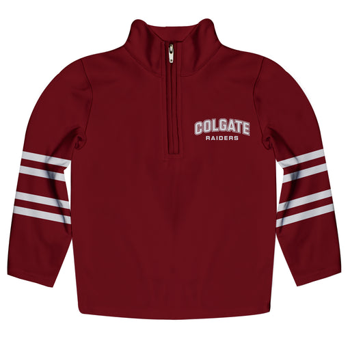 Colgate University Raiders Vive La Fete Game Day Maroon Quarter Zip Pullover Stripes on Sleeves