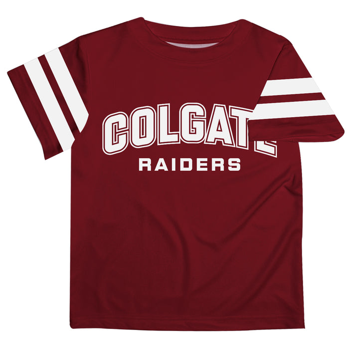 Colgate University Raiders Vive La Fete Boys GameDay Maroon Short Sleeve Tee with Stripes on Sleeves - Vive La Fête - Online Apparel Store