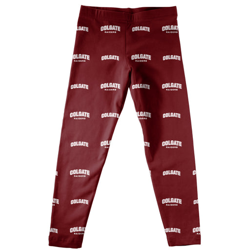 Colgate University Raiders Vive La Fete Girls Game Day All Over Logo Elastic Waist Classic Play Maroon Leggings Tights - Vive La Fête - Online Apparel Store