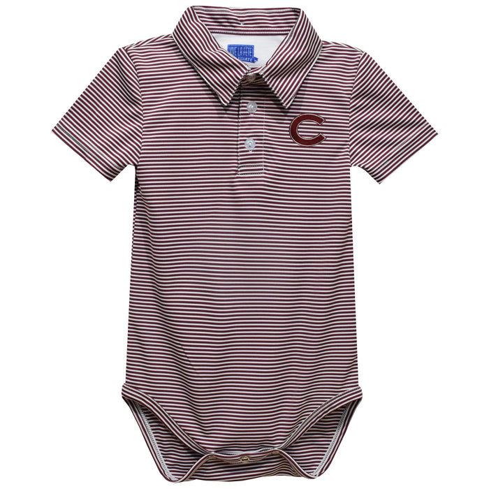 Colgate University Raiders Embroidered Maroon Stripe Knit Polo Onesie