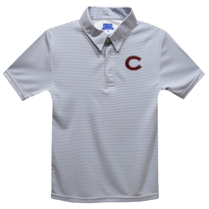 Colgate University Raiders Embroidered Gray Stripes Short Sleeve Polo Box Shirt