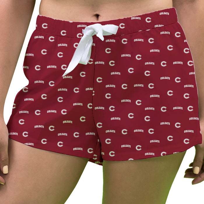 Colgate Raiders Vive La Fete Game Day All Over Logo Women Maroon Lounge Shorts