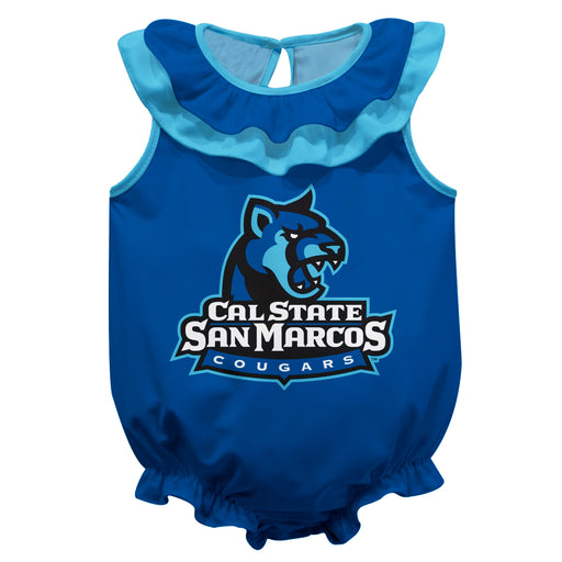 Cal State San Marcos Cougars Blue Sleeveless Ruffle Onesie Logo Bodysuit by Vive La Fete