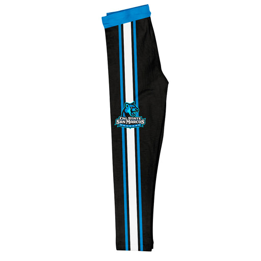Cal State San Marcos Cougars Vive La Fete Girls Game Day Black with Blue Stripes Leggings Tights