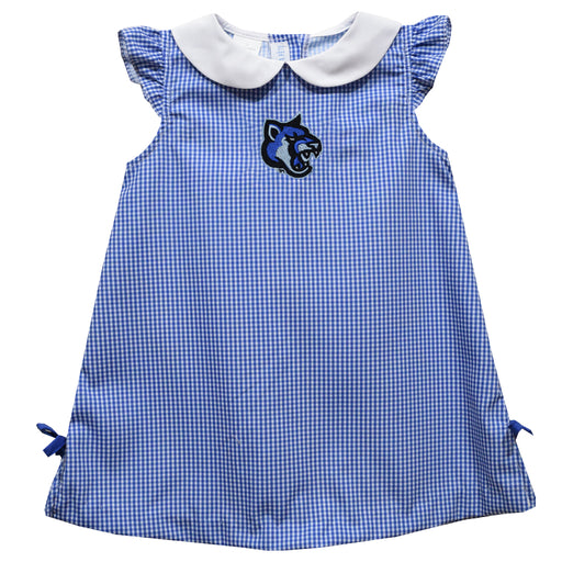 Cal State San Marcos Cougars Embroidered Royal Gingham A Line Dress