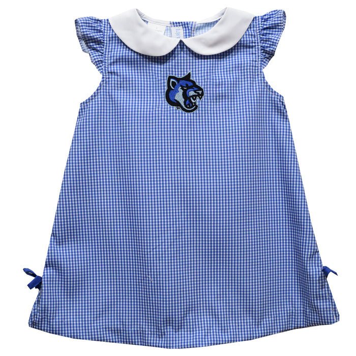 Cal State San Marcos Cougars Embroidered Royal Gingham A Line Dress