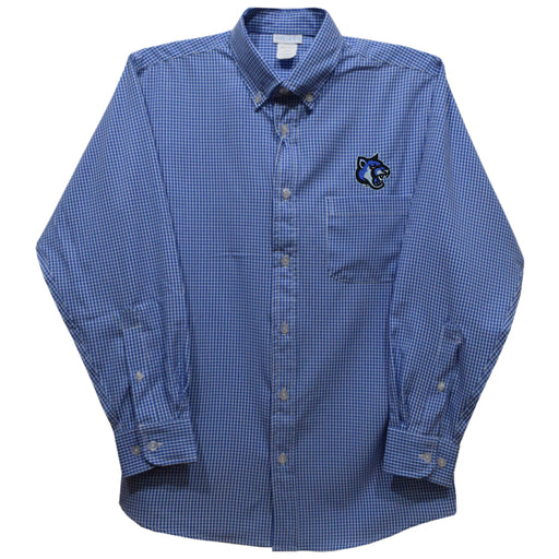 Cal State San Marcos Cougars Embroidered Royal Gingham Long Sleeve Button Down Shirt