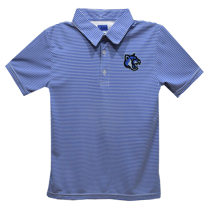 Cal State San Marcos Cougars Embroidered Royal Stripes Short Sleeve Polo Box Shirt