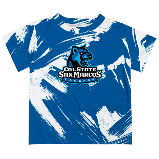 Cal State San Marcos Cougars Vive La Fete Boys Game Day Blue Short Sleeve Tee Paint Brush
