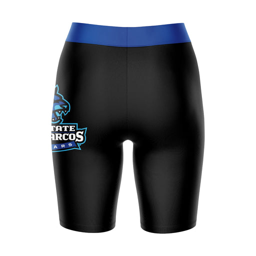 Cal State San Marcos Cougars Vive La Fete Game Day Logo on Thigh and Waistband Black and Blue Women Bike Short 9 Inseam - Vive La Fête - Online Apparel Store