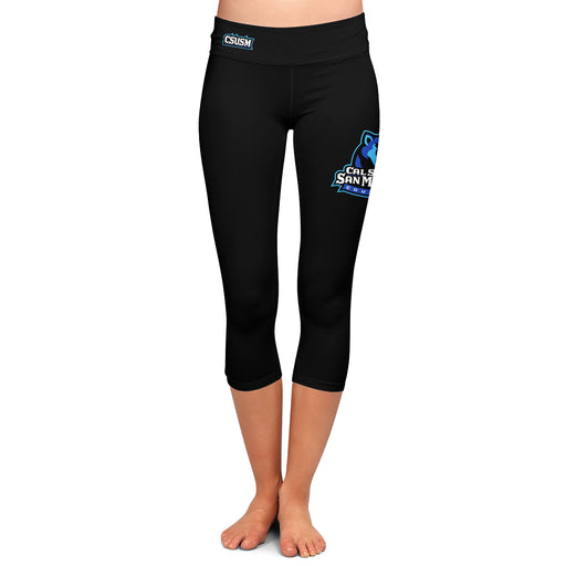 Cal State San Marcos Cougars Vive La Fete Game Day Collegiate Large Logo on Thigh and Waist Women Black Capri Leggings