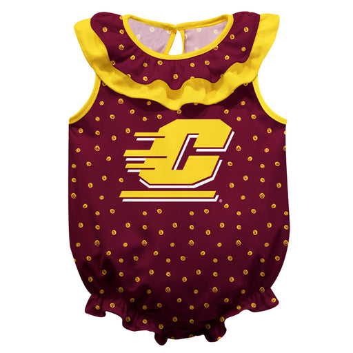 Central Michigan Chippewas Swirls Maroon Sleeveless Ruffle Onesie Logo Bodysuit