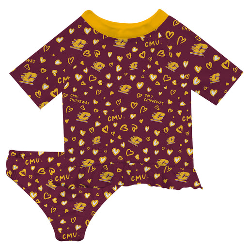 Central Michigan Chippewas Vive La Fete All Over Logo Maroon Long Sleeve Bikini Set