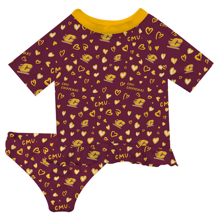 Central Michigan Chippewas Vive La Fete All Over Logo Maroon Long Sleeve Bikini Set