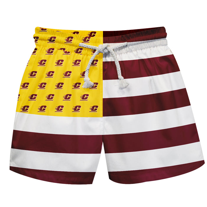 Central Michigan Chippewas Vive La Fete Game Day Maroon White Gold Flag Swimtrunks V1