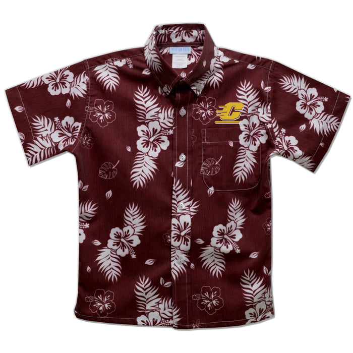 Central Michigan Chippewas Maroon Hawaiian Short Sleeve Button Down Shirt