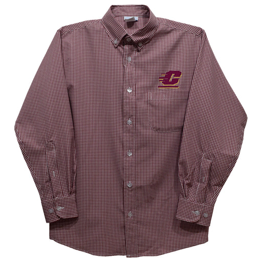 Central Michigan Chippewas Embroidered Maroon Gingham Long Sleeve Button Down