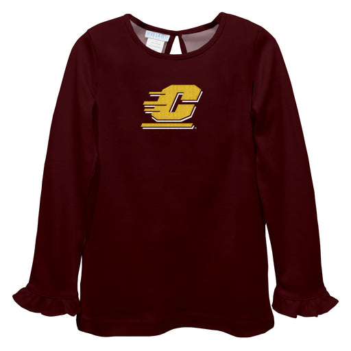Central Michigan Chippewas Embroidered Maroon Knit Long Sleeve Girls Blouse