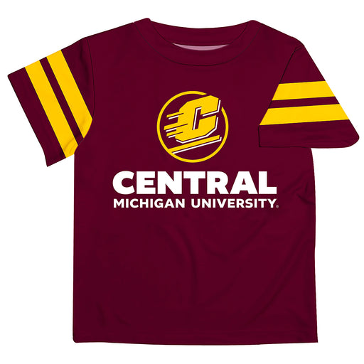 Central Michigan Chippewas Vive La Fete Boys Game Day Maroon Short Sleeve Tee with Stripes on Sleeves