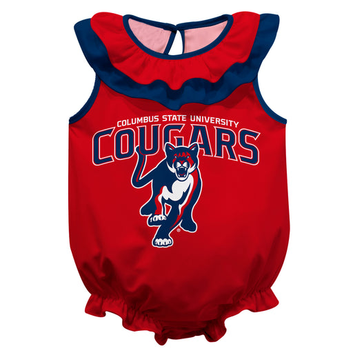 Columbus State Cougars Red Sleeveless Ruffle Onesie Logo Bodysuit by Vive La Fete