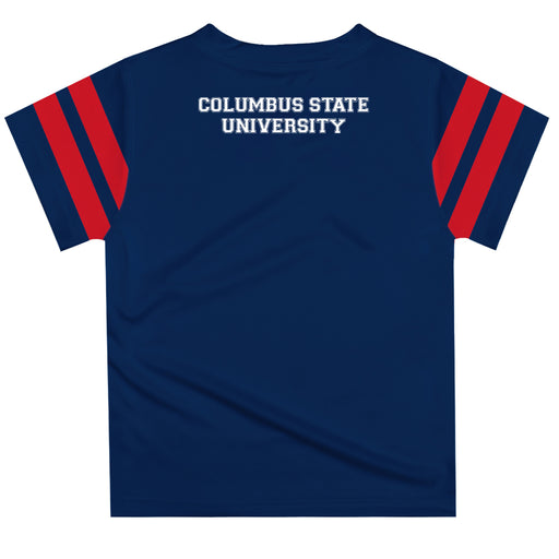 Columbus State Cougars Vive La Fete Boys GameDay Navy Short Sleeve Tee with Stripes on Sleeves - Vive La Fête - Online Apparel Store