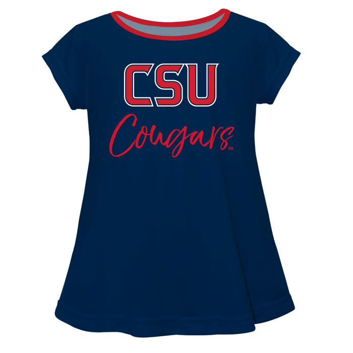 Columbus State Cougars Vive La Fete Girls Game Day Short Sleeve Navy Top with School Logo and Name - Vive La Fête - Online Apparel Store