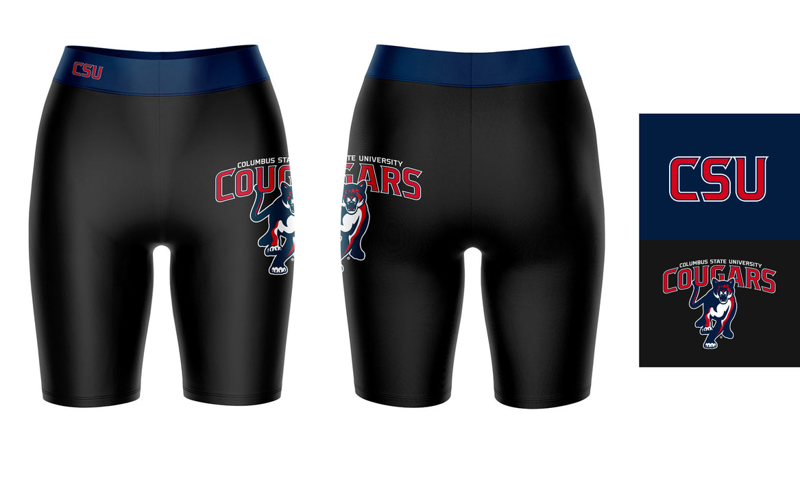 CSU Cougars Vive La Fete Game Day Logo on Thigh and Waistband Black and Navy Women Bike Short 9 Inseam" - Vive La Fête - Online Apparel Store
