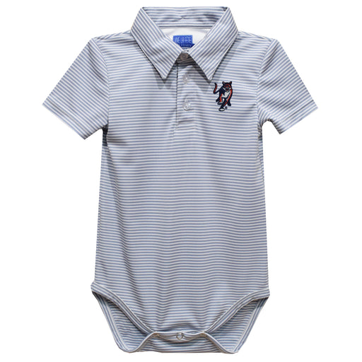 Columbus State Cougars Embroidered Gray Stripe Knit Polo Onesie