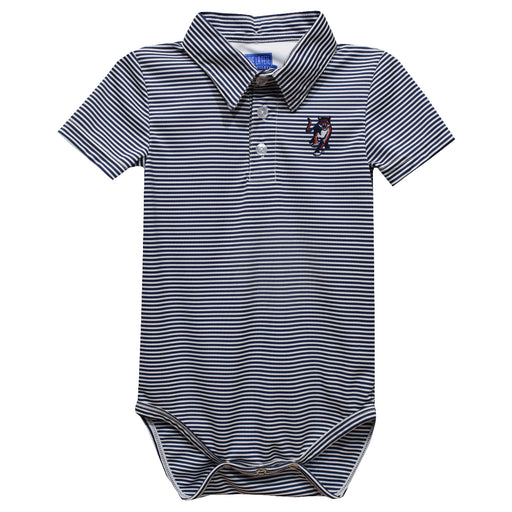 Columbus State Cougars Embroidered Navy Stripe Knit Polo Onesie