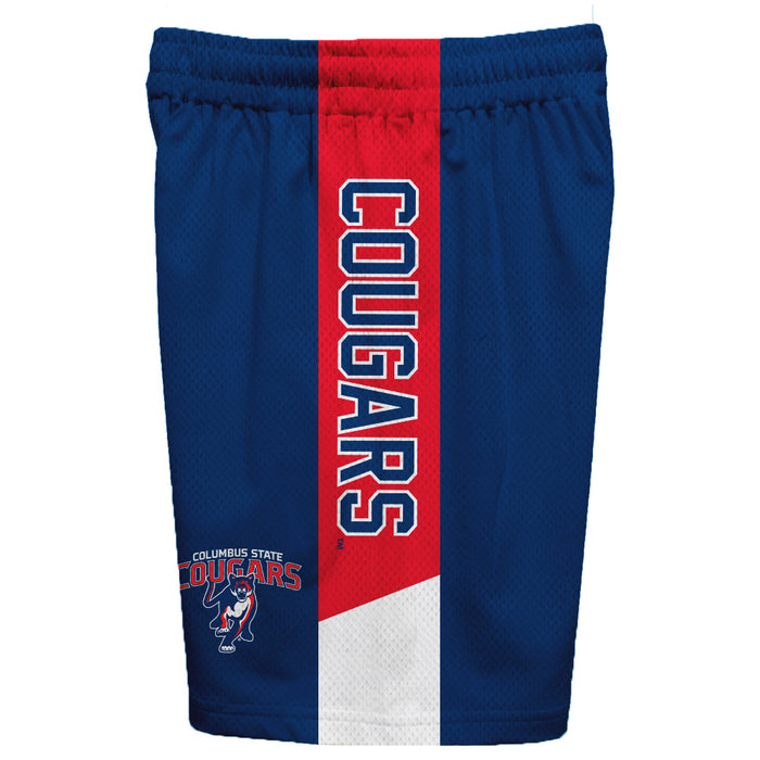Columbus State Cougars Vive La Fete Game Day Blue Stripes Boys Solid Red Athletic Mesh Short - Vive La Fête - Online Apparel Store