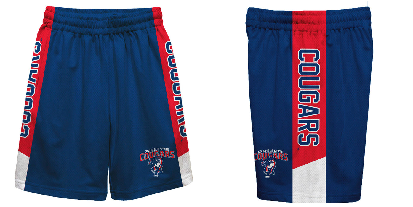 Columbus State Cougars Vive La Fete Game Day Blue Stripes Boys Solid Red Athletic Mesh Short - Vive La Fête - Online Apparel Store