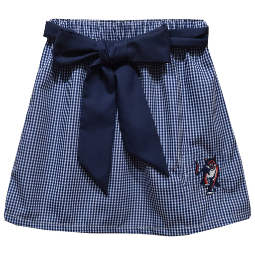 Columbus State Cougars Embroidered Navy Gingham Skirt With Sash
