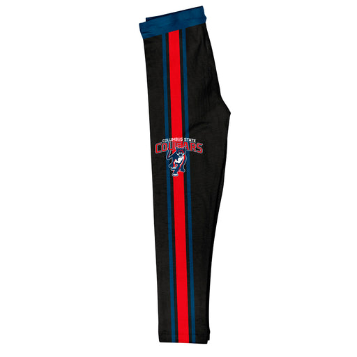 Columbus State Cougars Vive La Fete Girls Game Day Black with Blue Stripes Leggings Tights