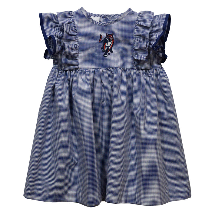 Columbus State Cougars Embroidered Navy Gingham Ruffle Dress