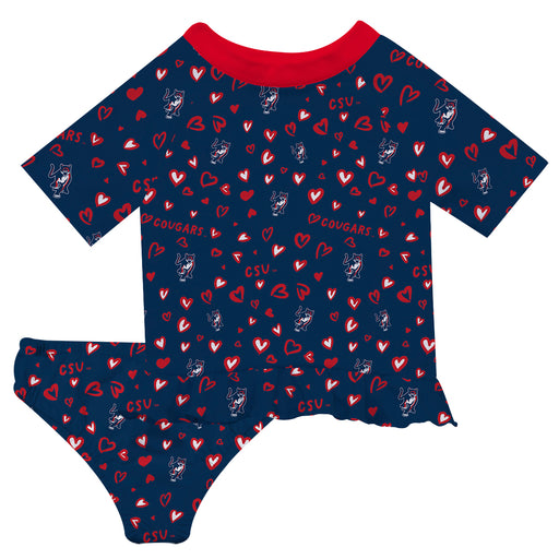 Columbus State Cougars Vive La Fete All Over Logo Blue Long Sleeve Bikini Set