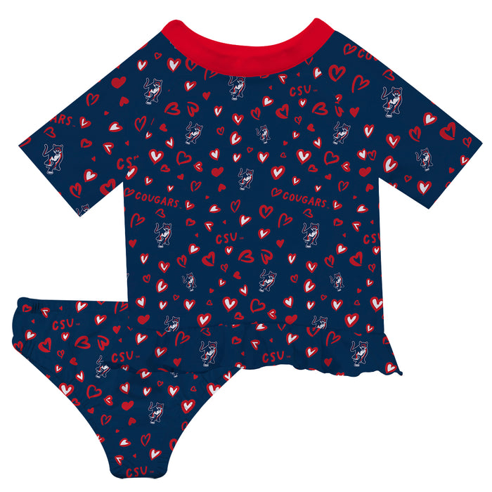 Columbus State Cougars Vive La Fete All Over Logo Blue Long Sleeve Bikini Set