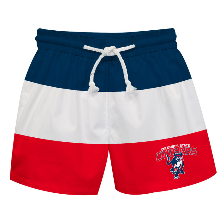 Columbus State Cougars Vive La Fete Blue White Red Stripes Swimtrunks V1