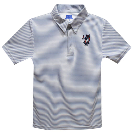 Columbus State Cougars Embroidered Gray Stripes Short Sleeve Polo Box Shirt