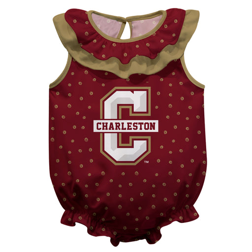 Charleston Cougars COC Swirls Maroon Sleeveless Ruffle Onesie Logo Bodysuit