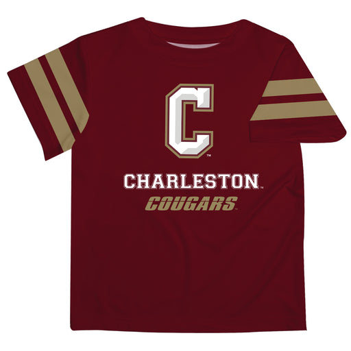 Charleston Cougars COC Vive La Fete Boys GameDay Maroon Short Sleeve Tee with Stripes on Sleeves - Vive La Fête - Online Apparel Store