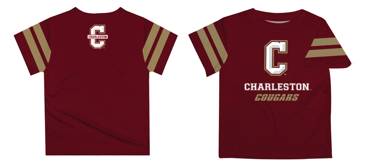 Charleston Cougars COC Vive La Fete Boys GameDay Maroon Short Sleeve Tee with Stripes on Sleeves - Vive La Fête - Online Apparel Store