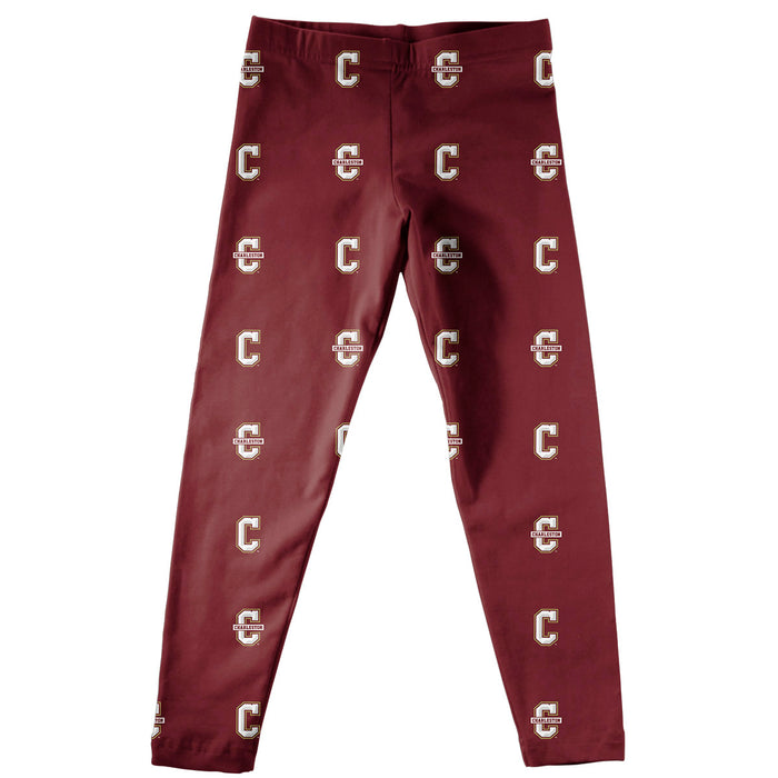 Charleston Cougars COC Vive La Fete Girls Game Day All Over Logo Elastic Waist Classic Play Maroon Leggings Tights - Vive La Fête - Online Apparel Store