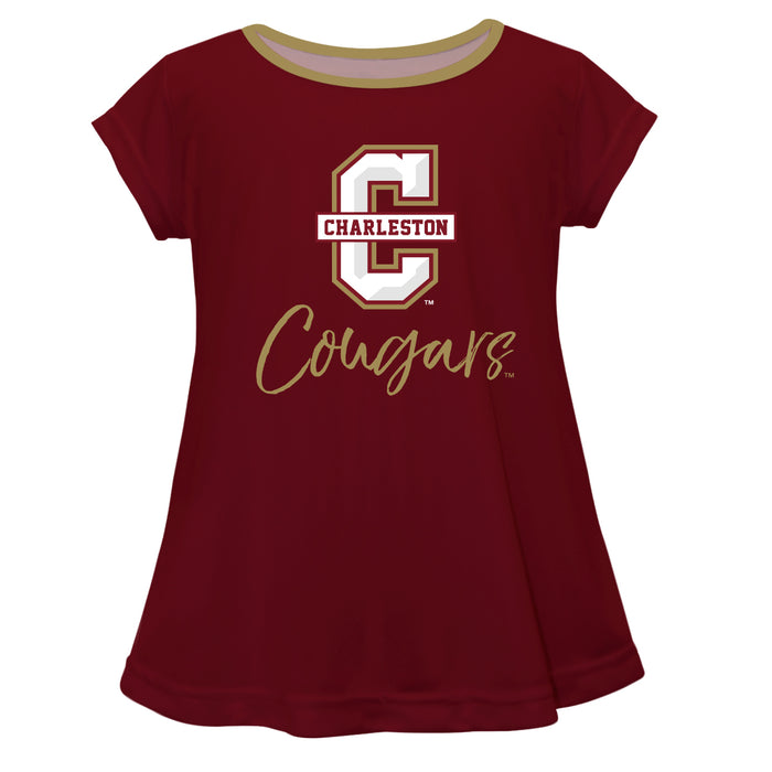 Charleston Cougars COC Vive La Fete Girls Game Day Short Sleeve Maroon Top with School Logo and Name - Vive La Fête - Online Apparel Store